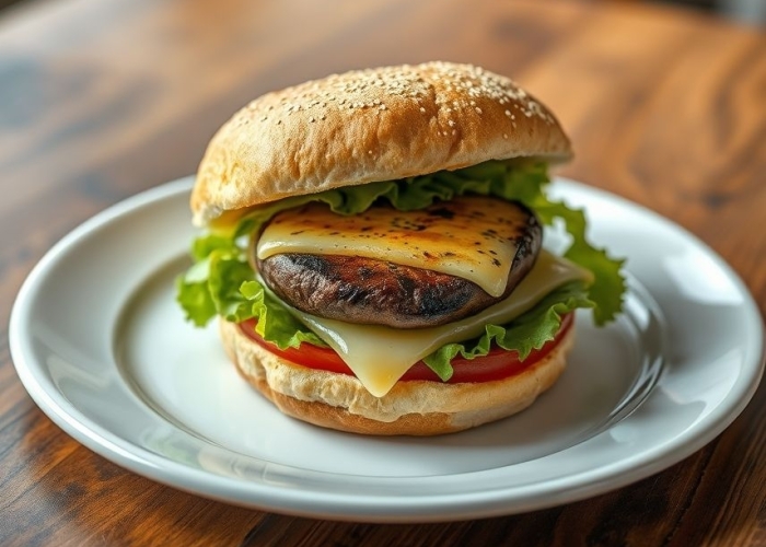 Бургер с шампиньонами на гриле Бургер с шампиньонами на гриле