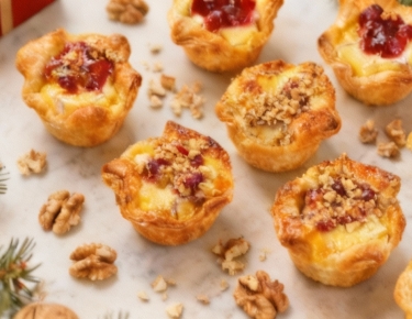 Мини-слойки с бри и клюквенным соусом