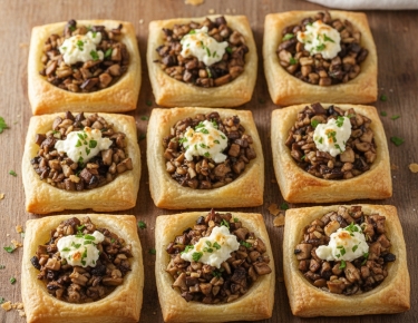 Мини-тарталетки с грибами и козьим сыром