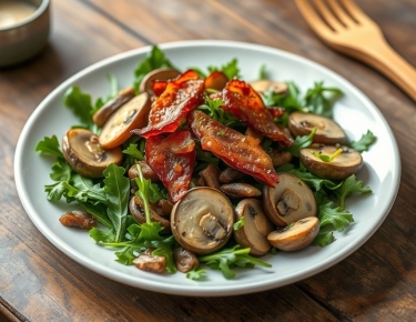 Тёплый грибной салат с беконом