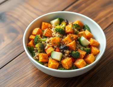 Тёплый салат из батата и киноа