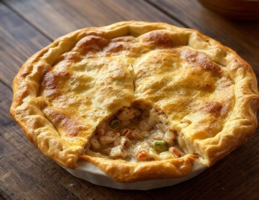 Домашний куриный пирог с овощами и подливкой